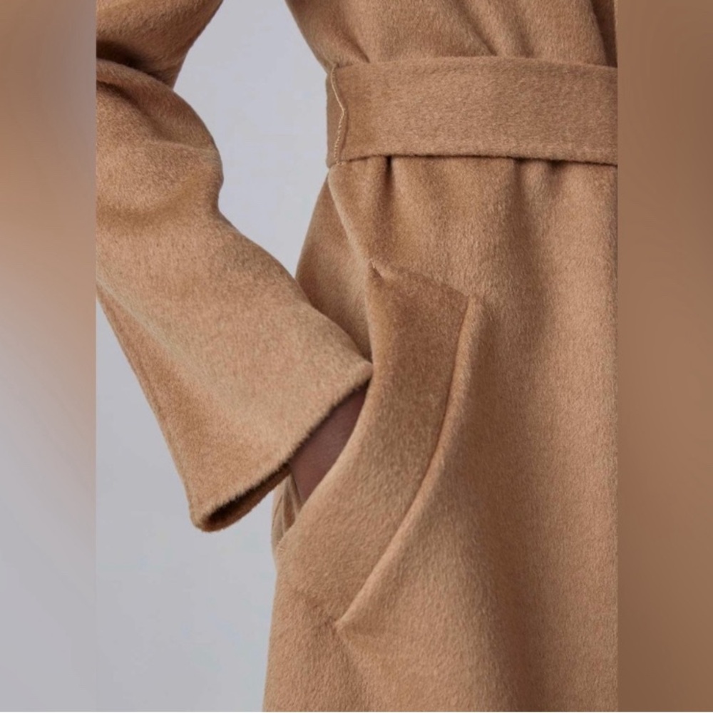 NWT Silk Maison Double-Breasted Camel Hair Maxi Trench Coat In Tan Sz Large - Picture 3 of 15